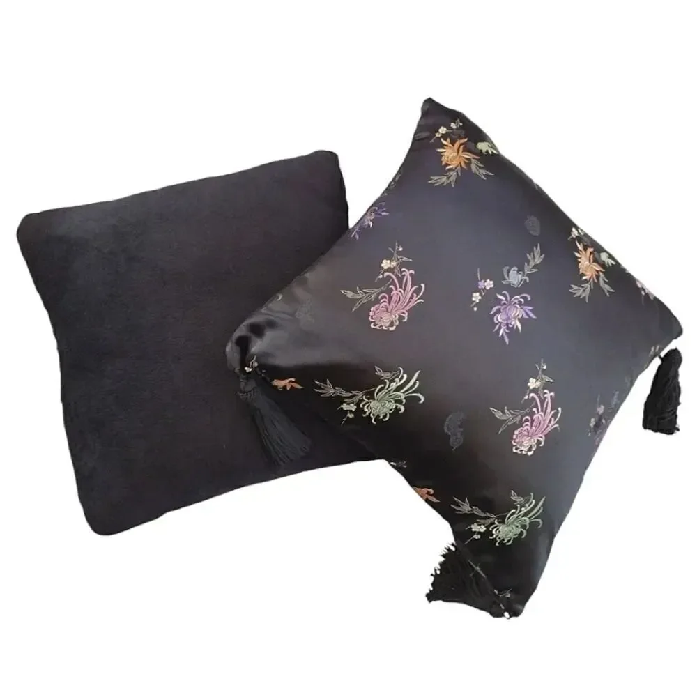 Y2K 2 Square Decor Accent Pillows‎ Black Gold Metallic Sequins Floral